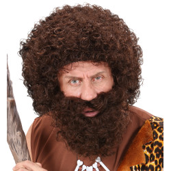 Paruka s vousy - hnědá kudrnatá